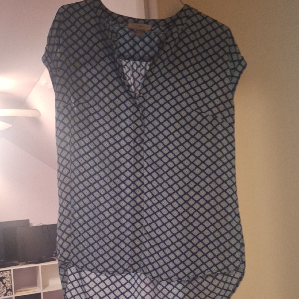 Roz & Ali Navy Diamond Print Blouse